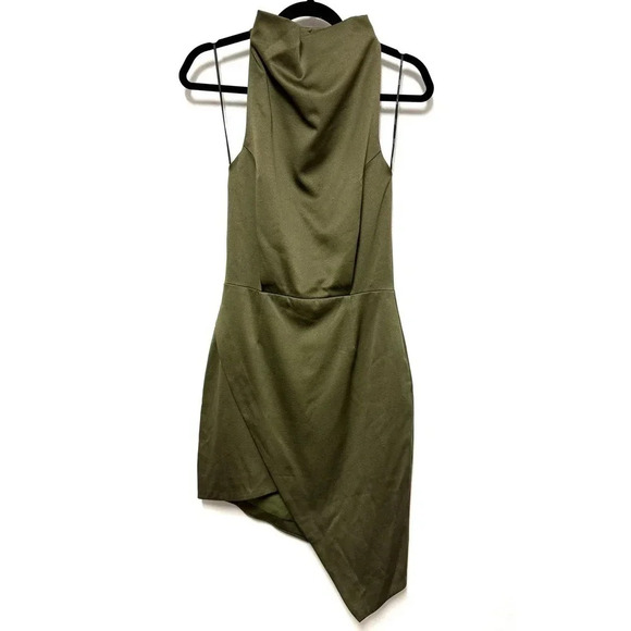 NWOT $148 ELLIATT Camo Olive Green Halter Dress - Asymmetric Cocktail Mini Dress - Picture 5 of 11